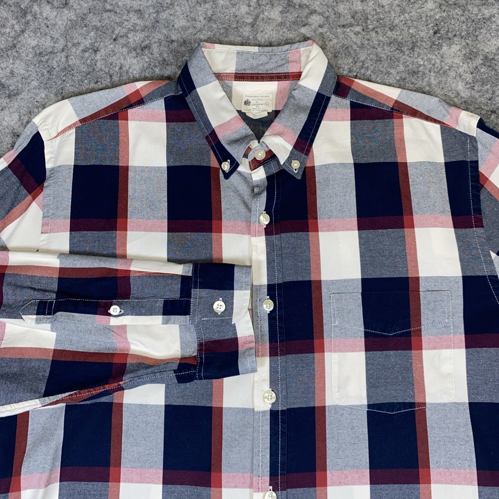 J. Crew Sunwashed Oxford Button Down Shirt Men's Large Red White Blue Plaid